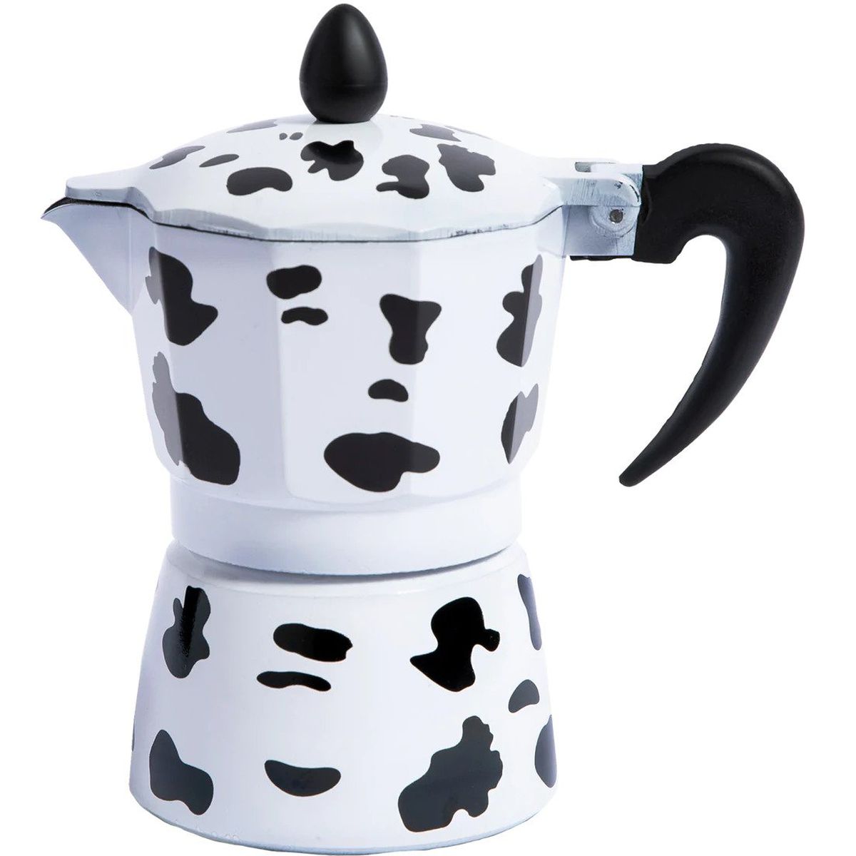 A mocha pot with a cow-print pattern