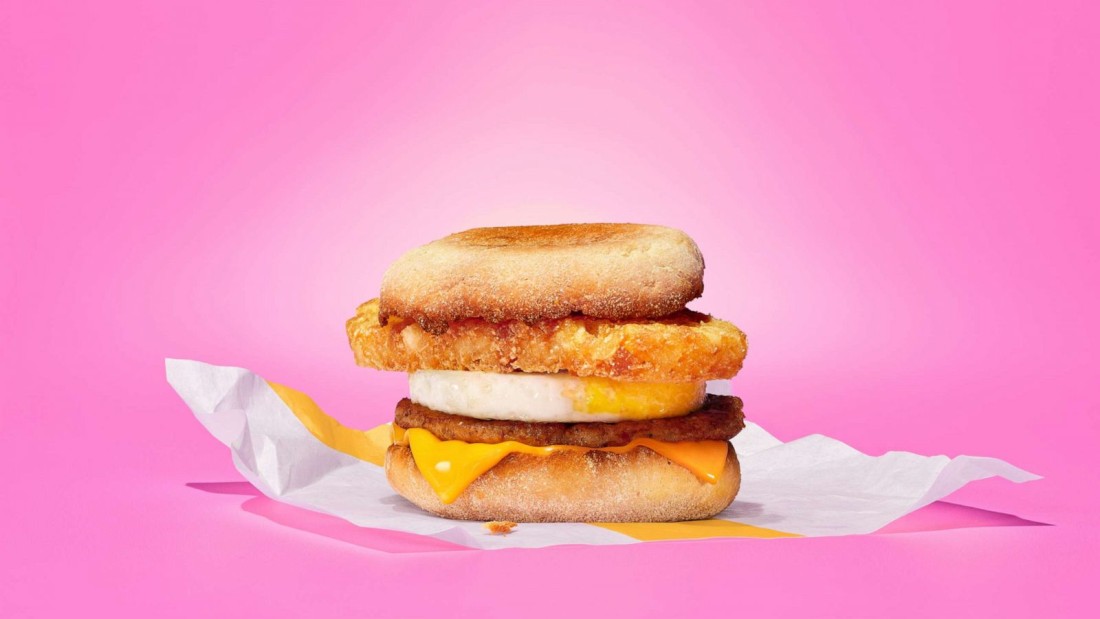 Hash Brown McMuffin With Pink Background