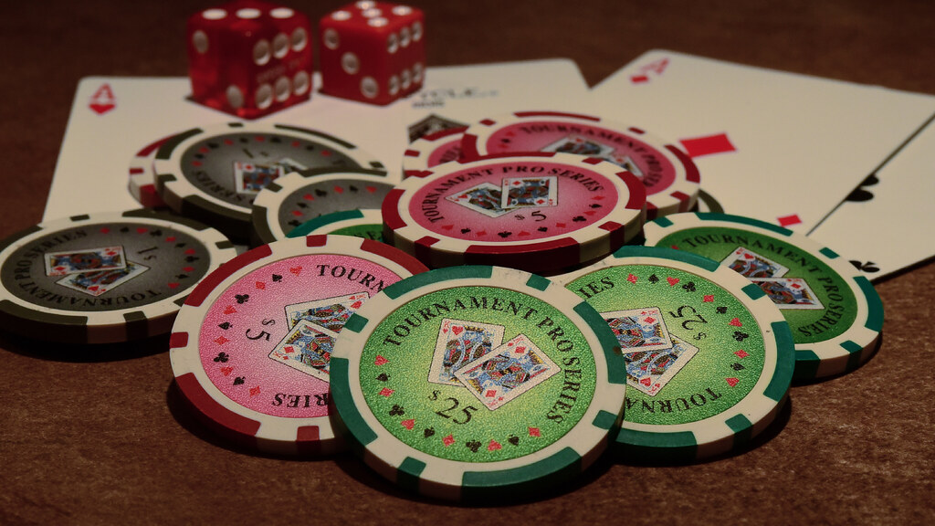 Poker Chips with Cards and Dice