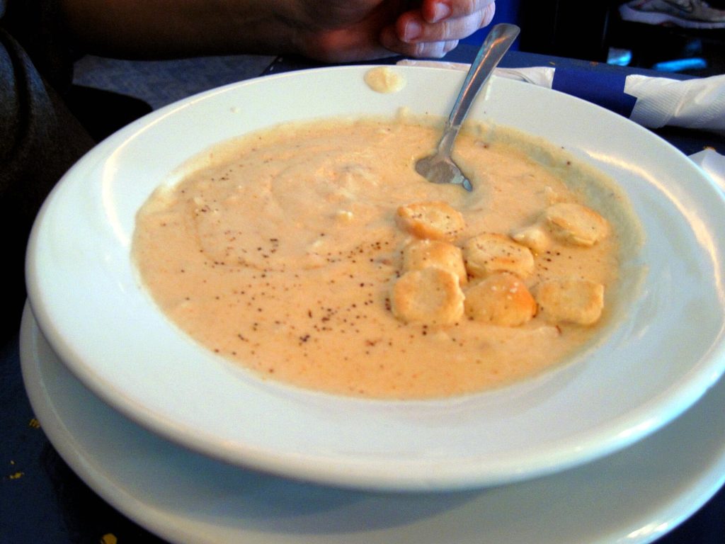A bowl of creamy she-crab soup